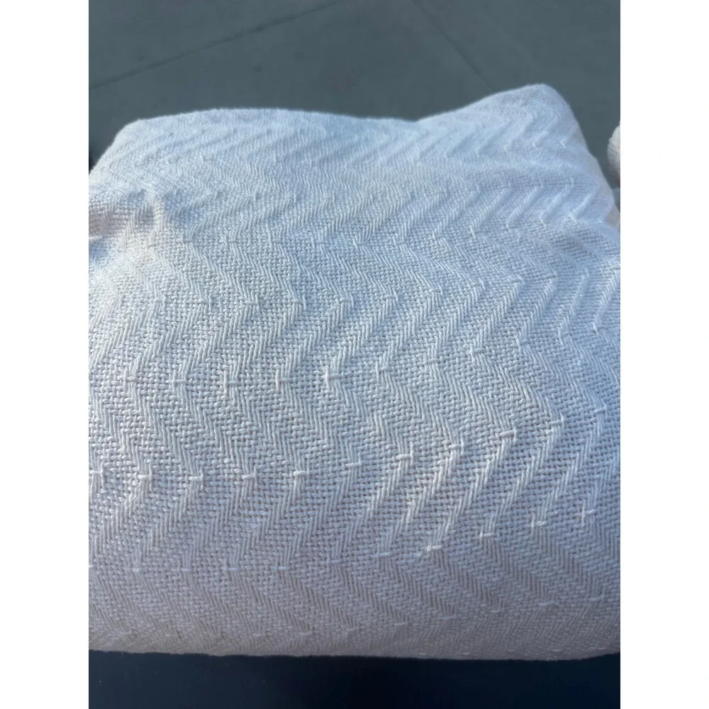 WestPoint Home Set of 2 100% Cotton Herringbone Weave Blanket Cream Off-White